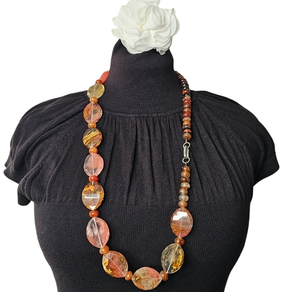 Flat Natural Stone Tigerskin Necklace and Bracelet - Picture 1 of 12
